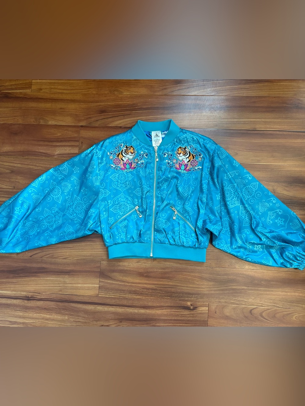 Embroidered Jasmine Girls Satin Bomber Jacket - size 7/8